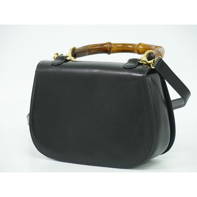 Gucci Bamboo 2-Way Shoulder Bag Handbag Pochette Leather Black — view 2