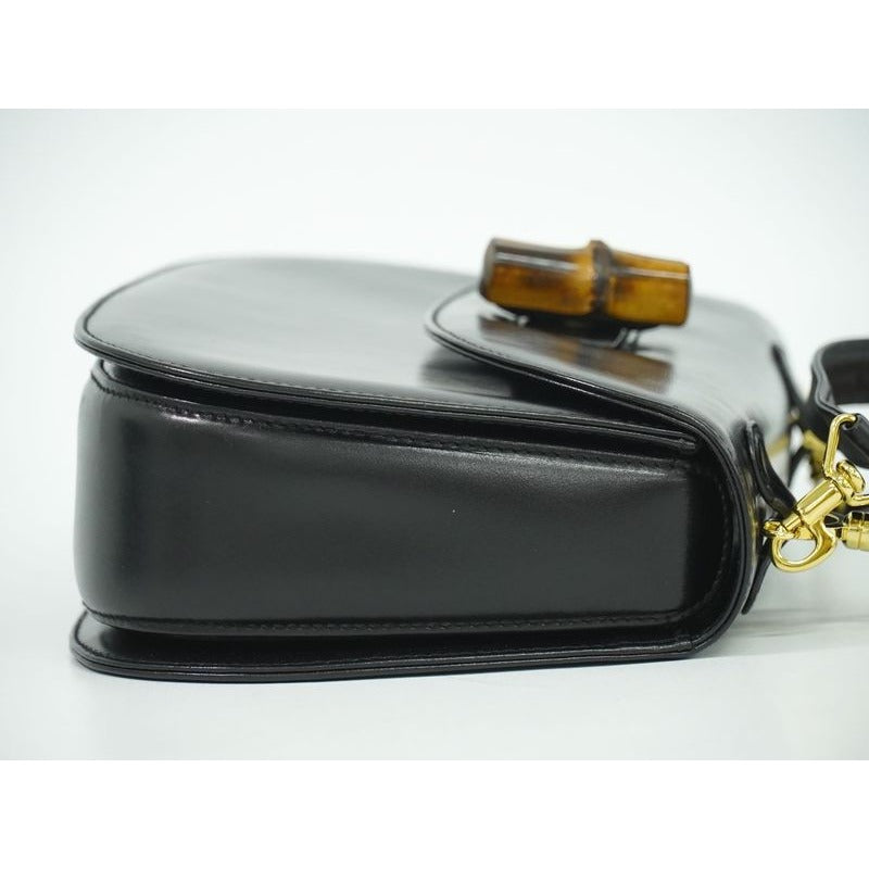 Gucci Bamboo 2-Way Shoulder Bag Handbag Pochette Leather Black — view 3
