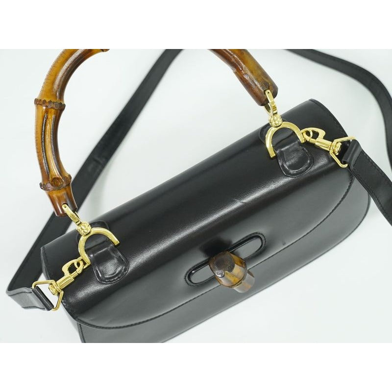 Gucci Bamboo 2-Way Shoulder Bag Handbag Pochette Leather Black — view 5