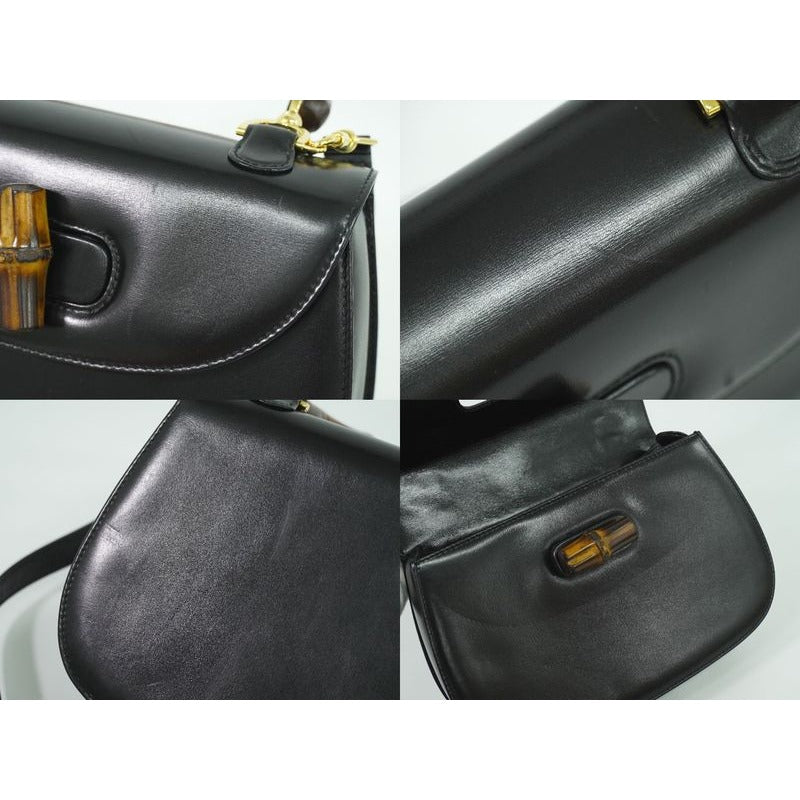Gucci Bamboo 2-Way Shoulder Bag Handbag Pochette Leather Black — view 7