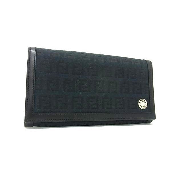 Fendi Wallet Zucchino Black Canvas Leather Bifold
