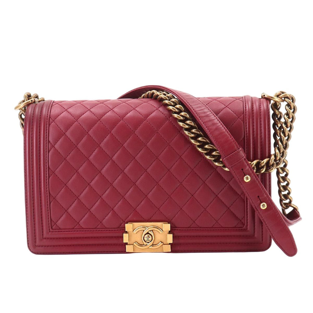Chanel Boy Chain Shoulder Bag Lambskin Bordeaux Gold