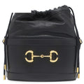Gucci Shoulder Bag Horsebit Leather Black Gold Drawstring