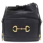 Gucci Shoulder Bag Horsebit Leather Black Gold Drawstring