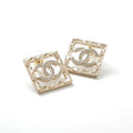 Chanel Earrings Gold Coco Mark Rhinestone Square