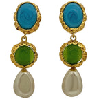 Chanel Faux Pearl Earrings Gripoix Blue Green Gold