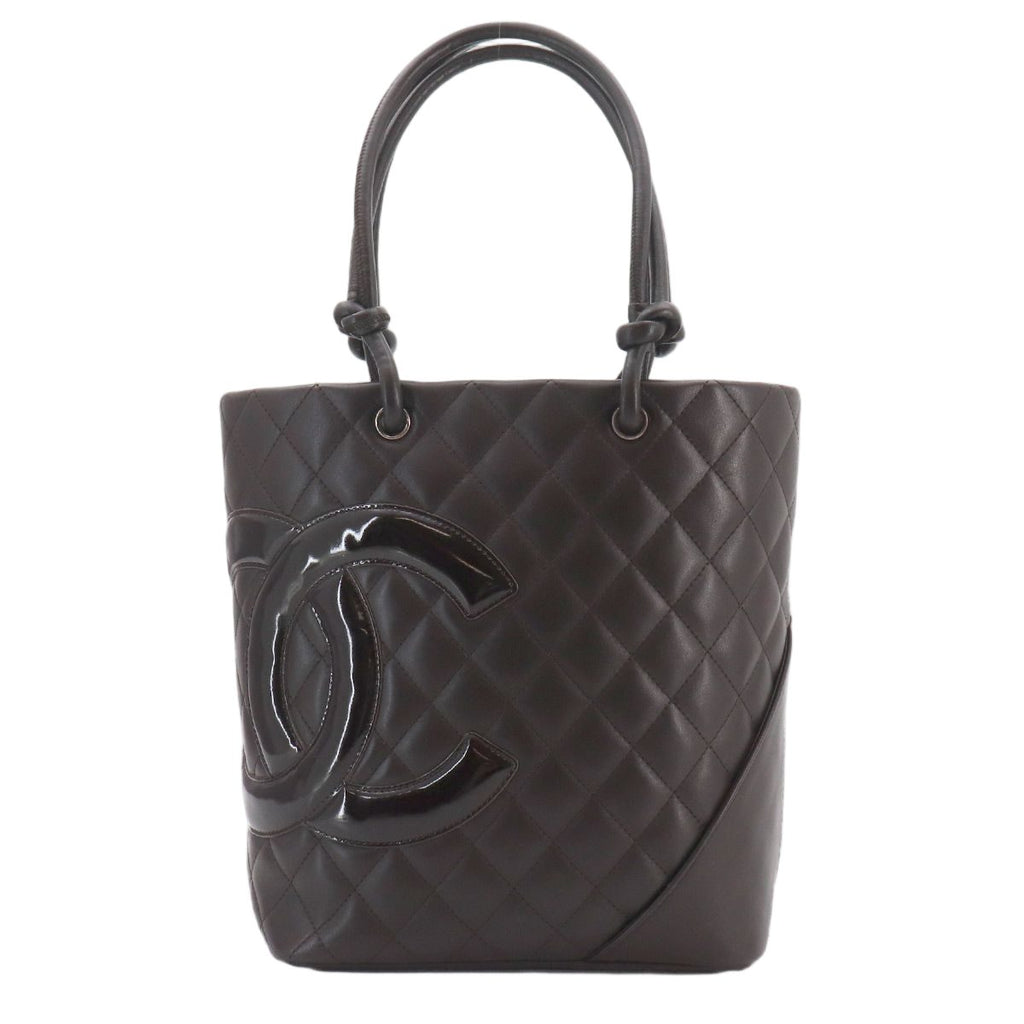 Chanel Cambon Line Tote Calfskin Enamel Brown Silver