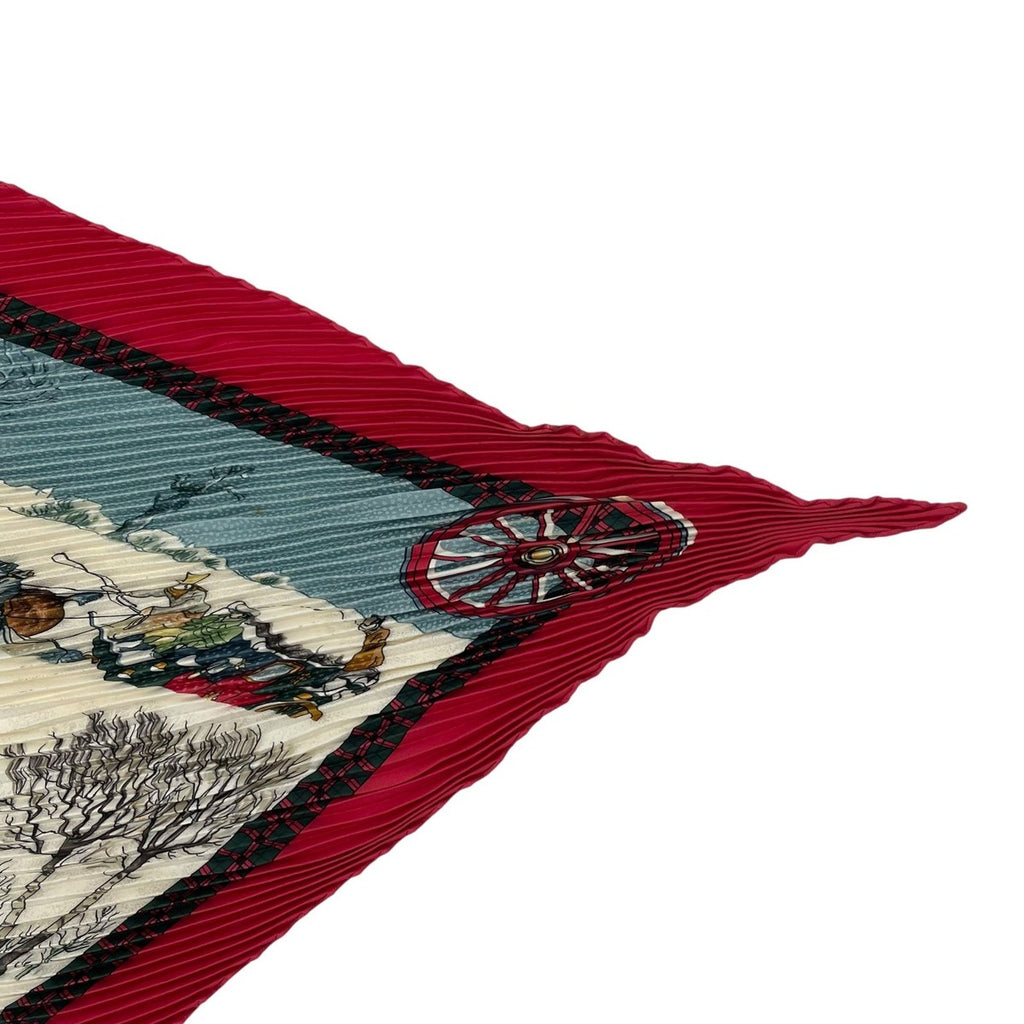 Hermes Scarf Pleats Silk Carre 90 Lhiver en Poste Winter Mail Red — view 4