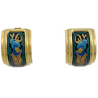 Hermes Enamel Earrings Cloisonne Gold Plated Green