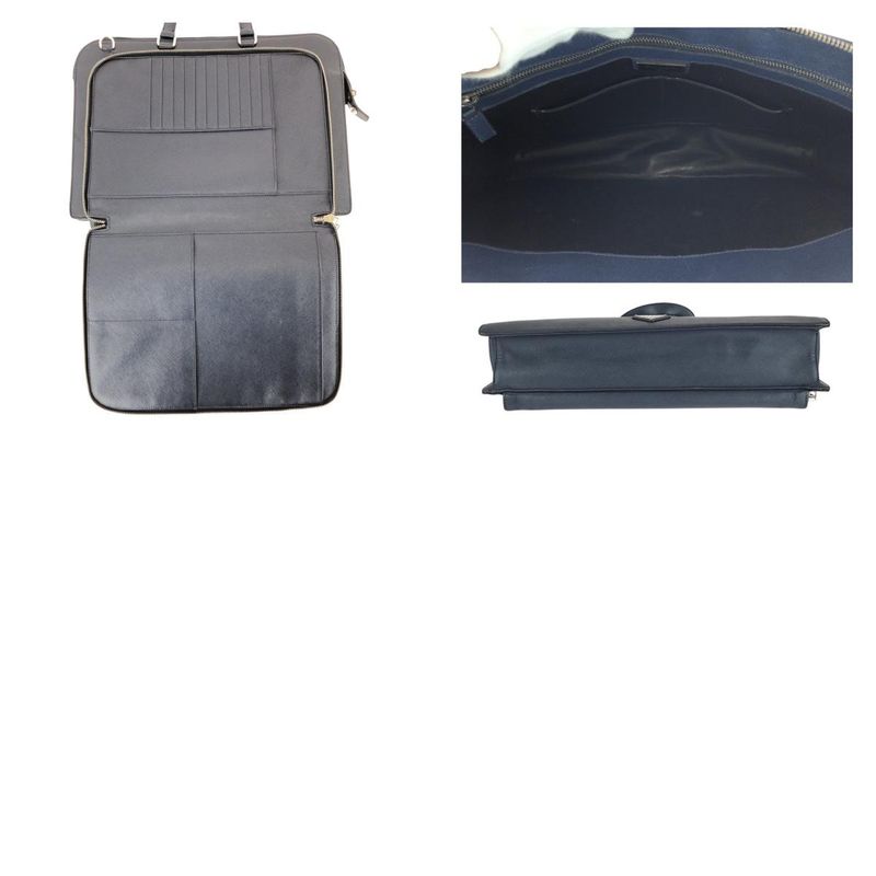 Prada Saffiano Triangle Logo Plate Navy Silver Hardware Leather Business Bag — view 9