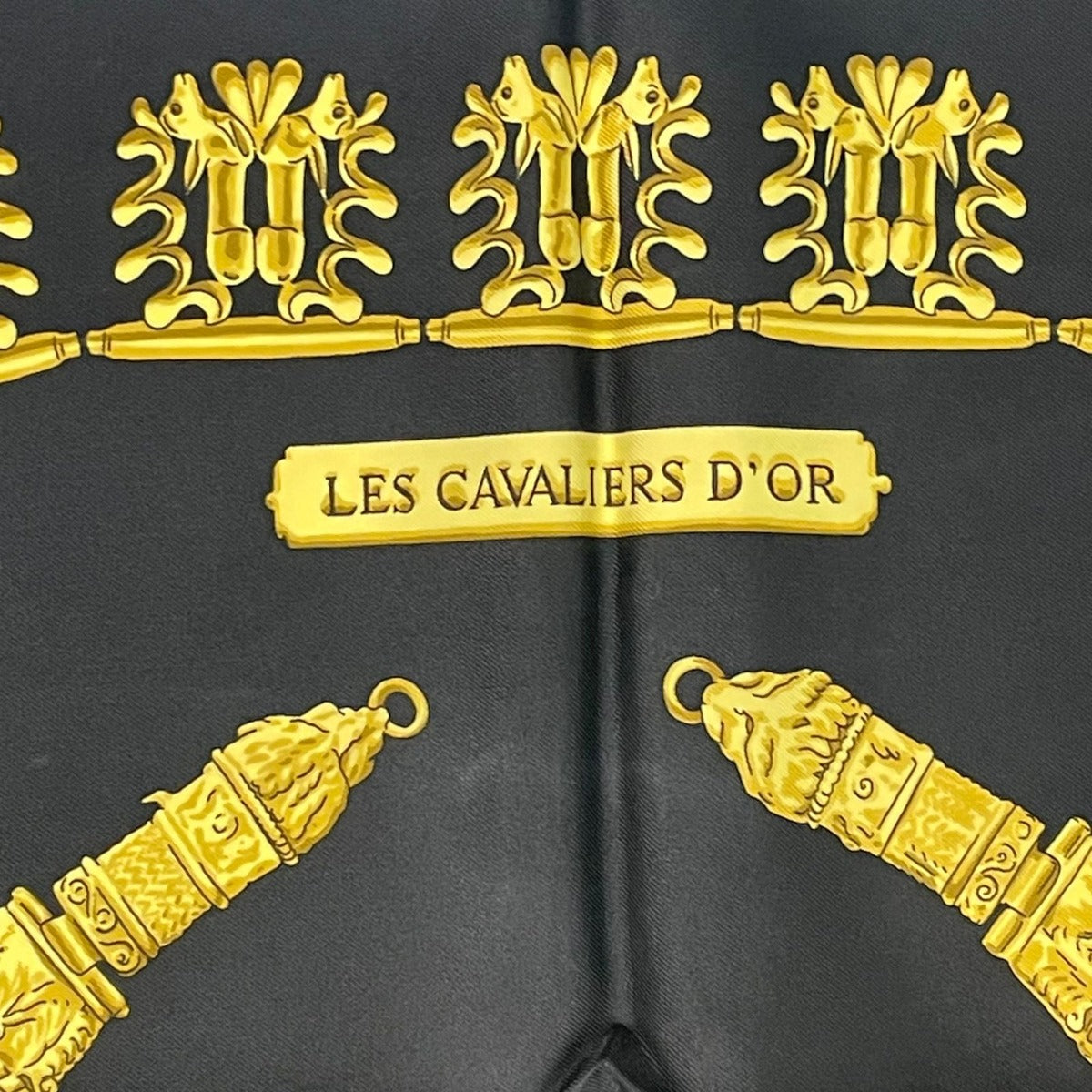 Hermes Scarf Silk Carre 90 les Cavaliers D'Or Golden Knight Black — view 6