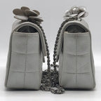 Chanel Lambskin Camellia Choco Bar Chain Shoulder Bag Silver Price Negotiation — view 3