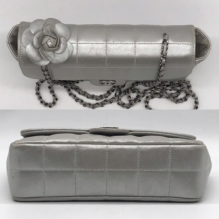 Chanel Lambskin Camellia Choco Bar Chain Shoulder Bag Silver Price Negotiation — view 4