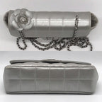 Chanel Lambskin Camellia Choco Bar Chain Shoulder Bag Silver Price Negotiation — view 4