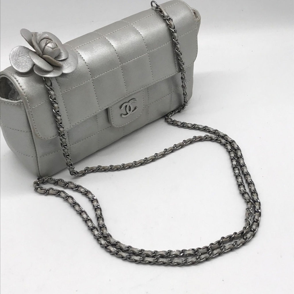 Chanel Lambskin Camellia Choco Bar Chain Shoulder Bag Silver Price Negotiation — view 8