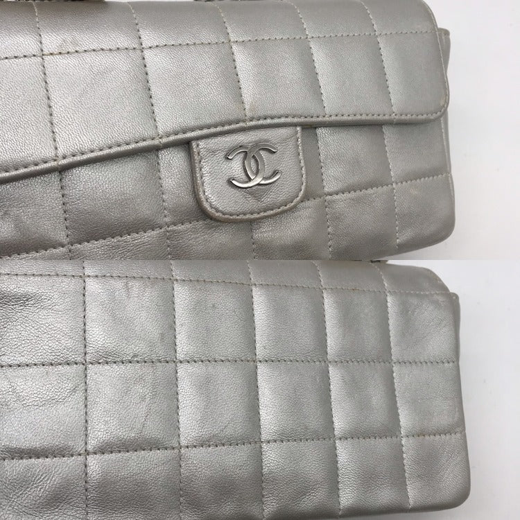 Chanel Lambskin Camellia Choco Bar Chain Shoulder Bag Silver Price Negotiation — view 9