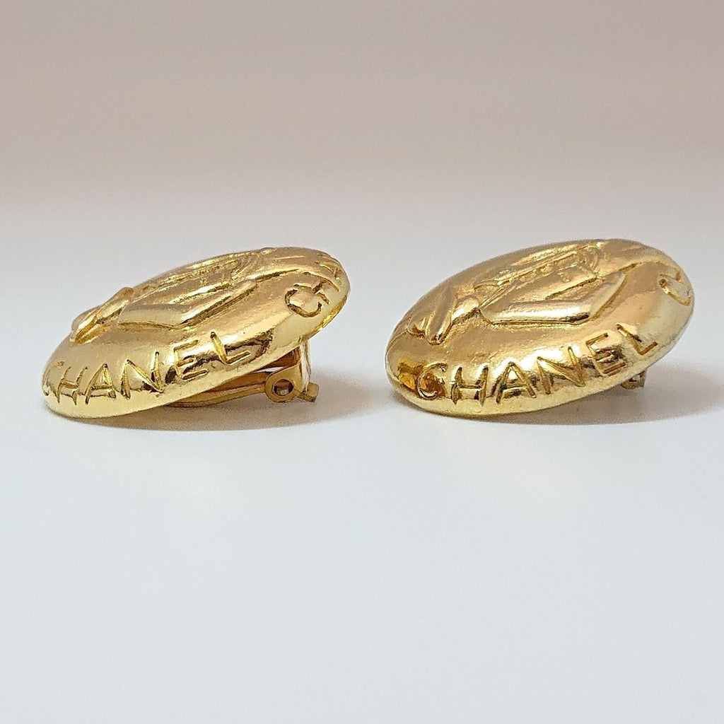 Chanel Vintage Mademoiselle Round Gold Earrings