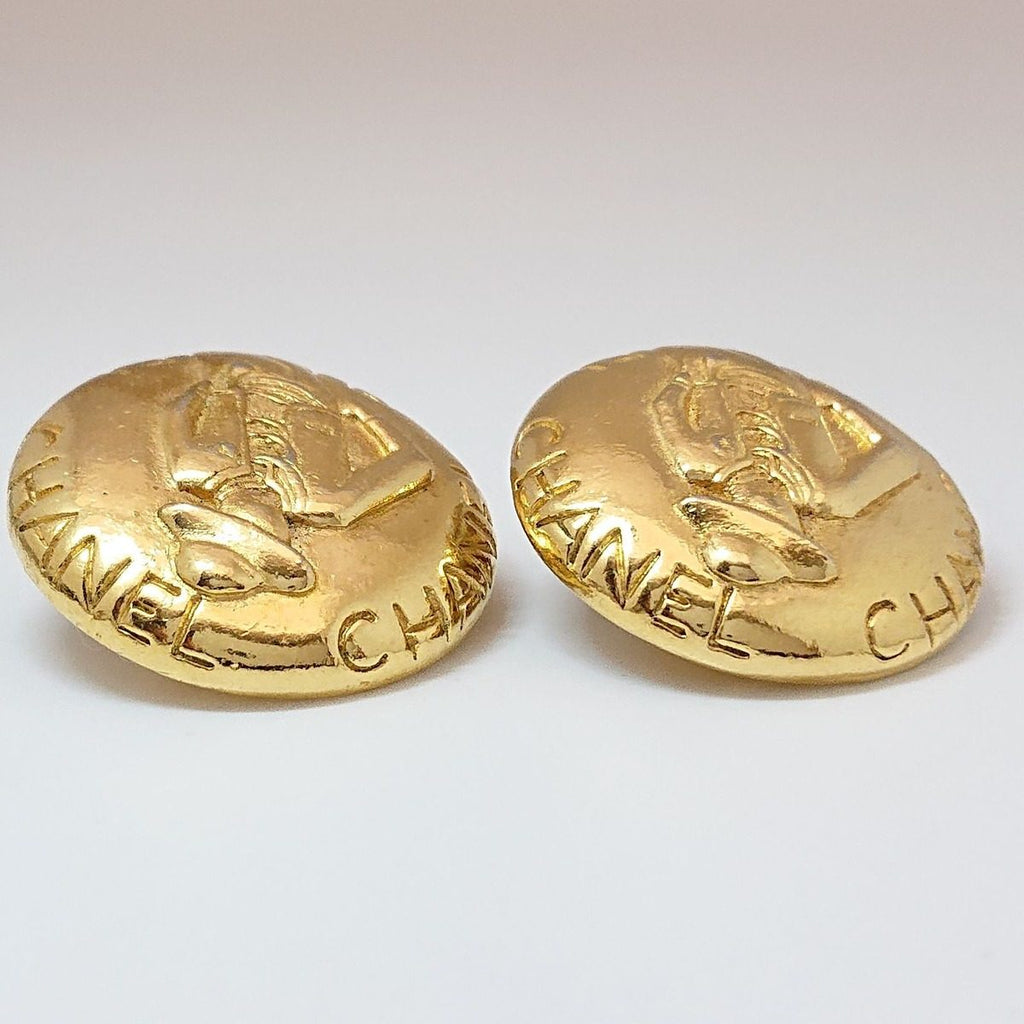 Chanel Vintage Mademoiselle Round Gold Earrings