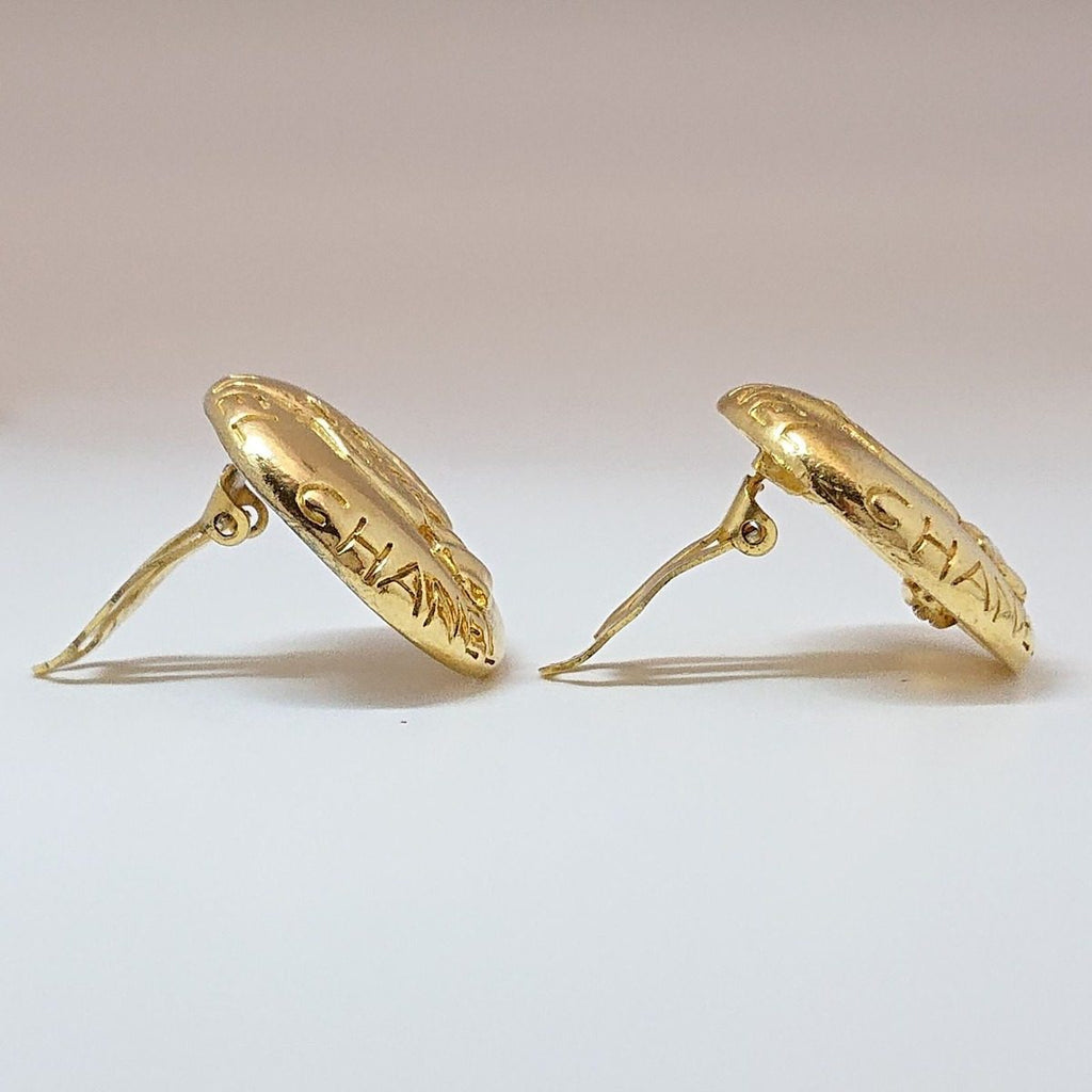 Chanel Vintage Mademoiselle Round Gold Earrings
