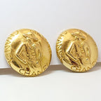 Chanel Vintage Mademoiselle Round Gold Earrings