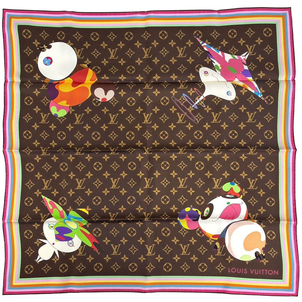 Louis Vuitton Carre 70 Super Flat Monogram Panda Takashi Murakami Scarf Silk