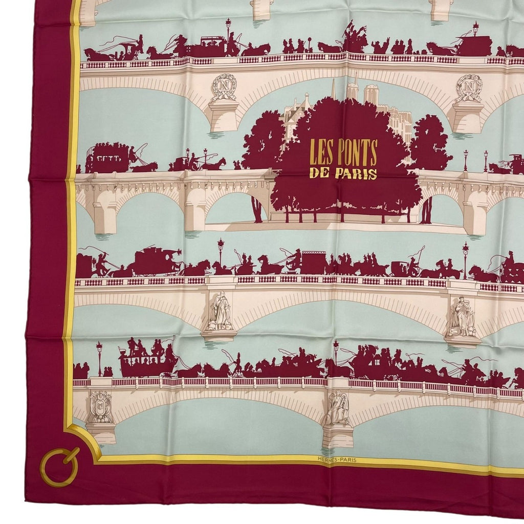 Hermes Scarf Silk Carre 90 les Ponts de Paris Bridges of Red — view 4
