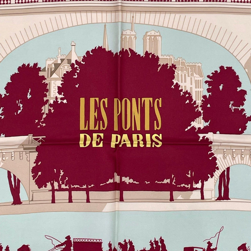 Hermes Scarf Silk Carre 90 les Ponts de Paris Bridges of Red — view 6