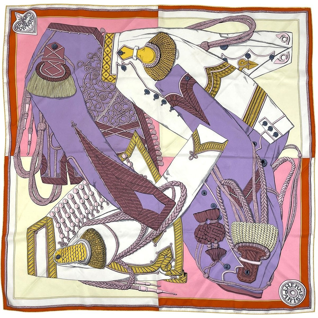 Hermes Carre 90 Zouaves Et Dragons and Scarf Silk Orange Multicolor