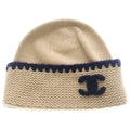 Chanel CC Logo Cashmere Silk Knit Hat Beige