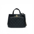Chanel Handbag Black Gold Business Affinity Caviar Leather Turnlock CC Logo