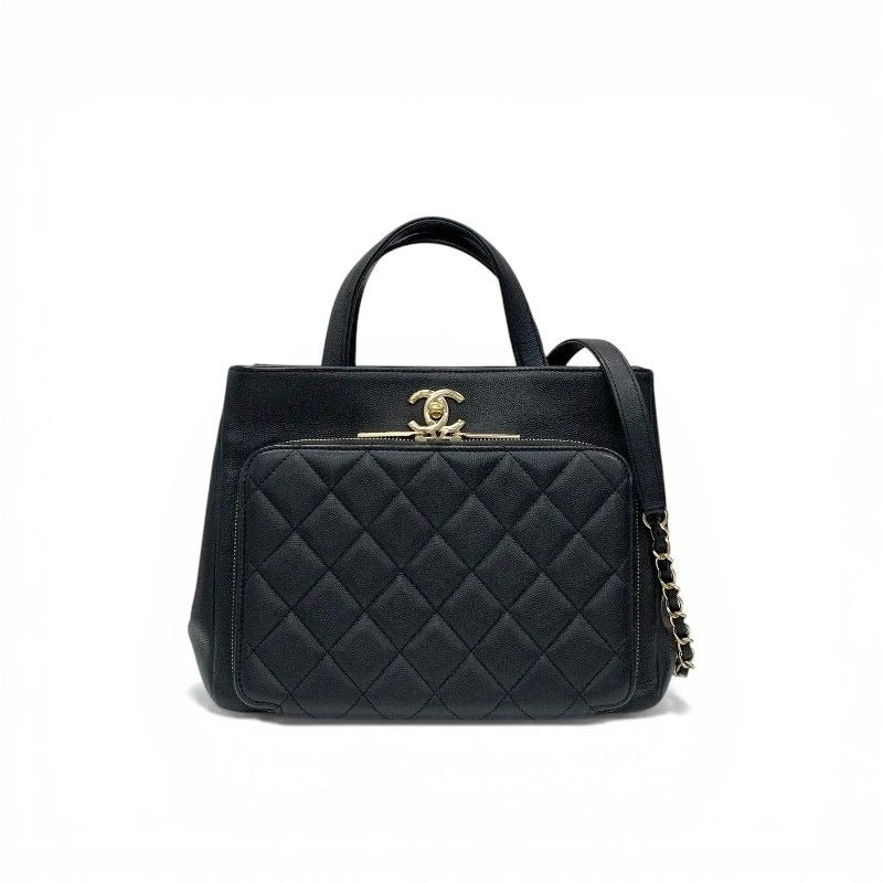 Chanel Handbag Black Gold Business Affinity Caviar Leather Turnlock CC Logo