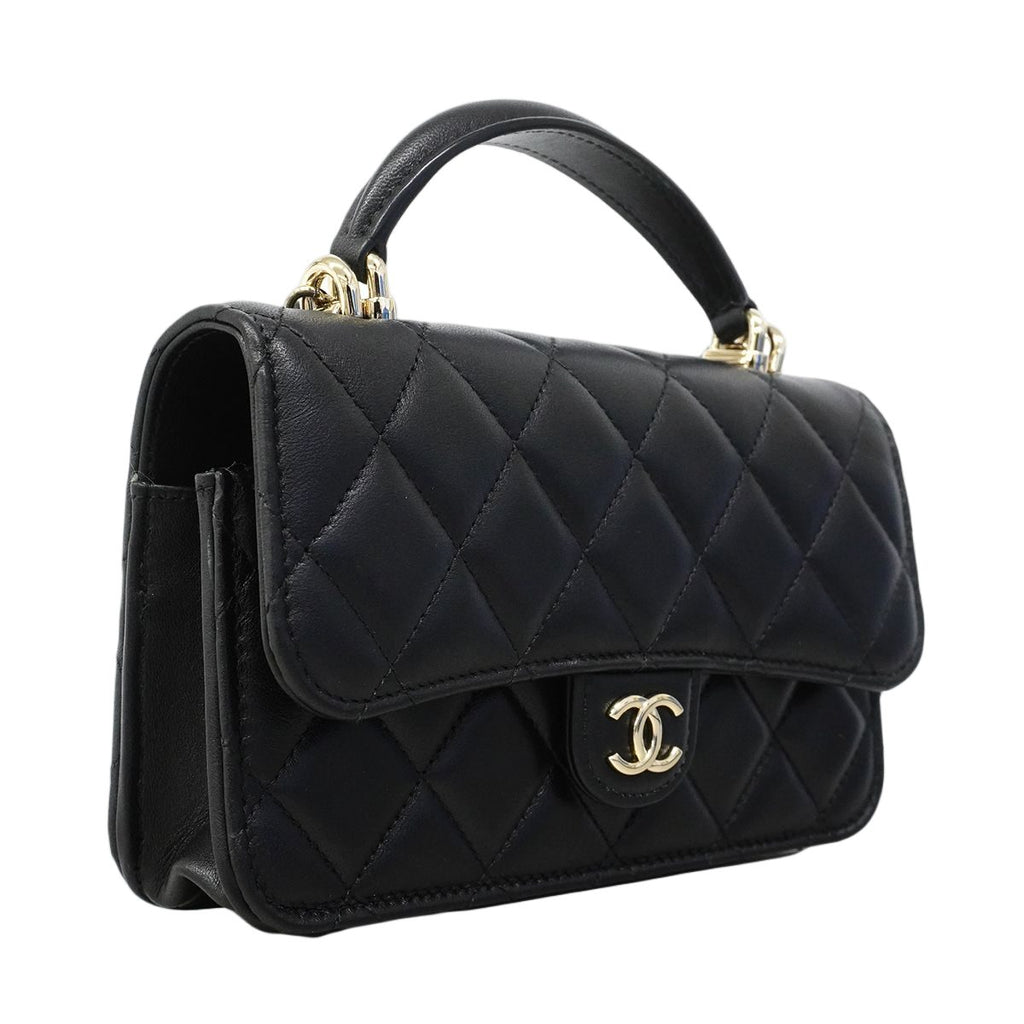 Chanel Phone Case Quilted Lambskin Black Champagne Gold 2-Way — view 2