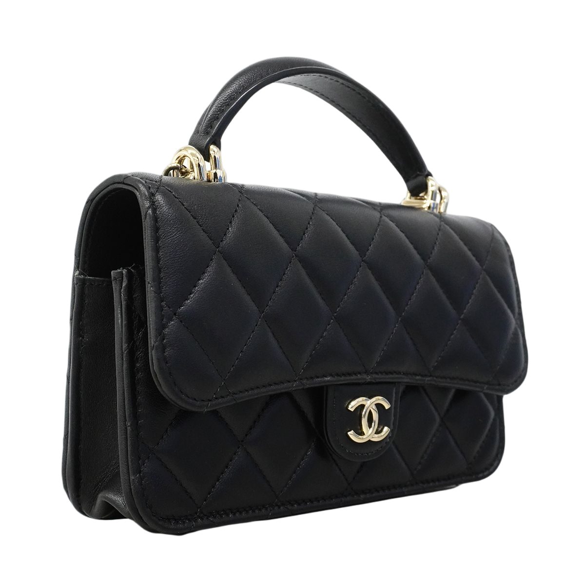 Chanel Phone Case Quilted Lambskin Black Champagne Gold 2-Way — view 2