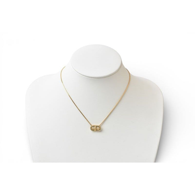 Dior Necklace Vintage CD Logo Rhinestone Gold — view 2