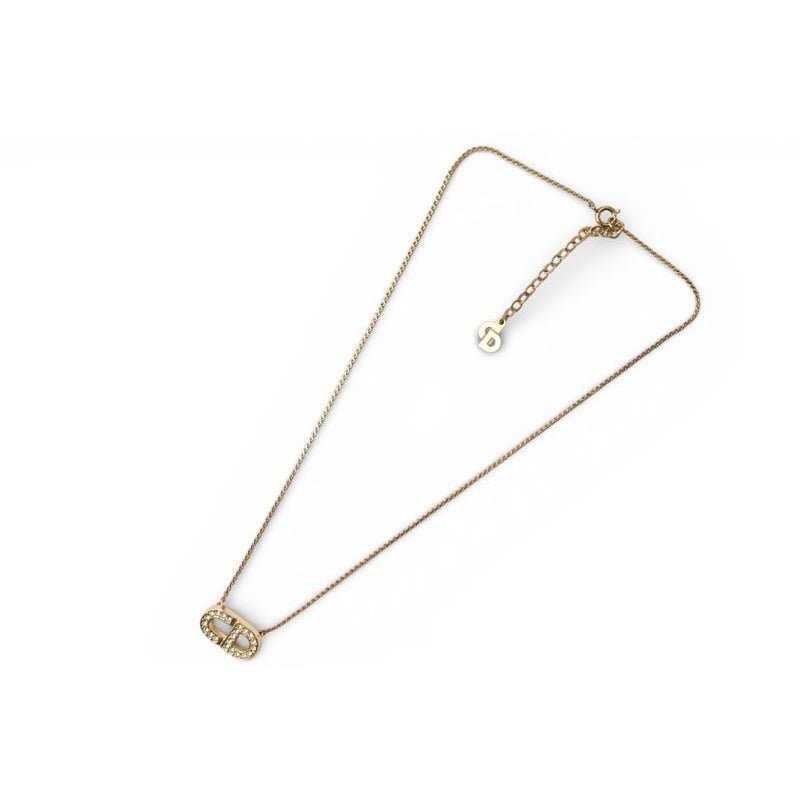 Dior Necklace Vintage CD Logo Rhinestone Gold — view 3
