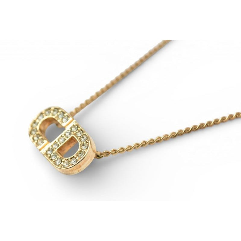 Dior Necklace Vintage CD Logo Rhinestone Gold — view 4