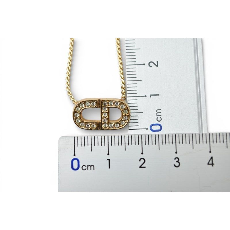 Dior Necklace Vintage CD Logo Rhinestone Gold — view 6