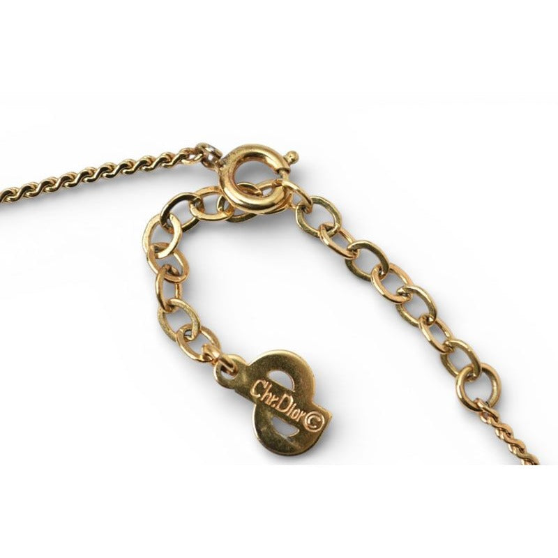 Dior Necklace Vintage CD Logo Rhinestone Gold — view 8