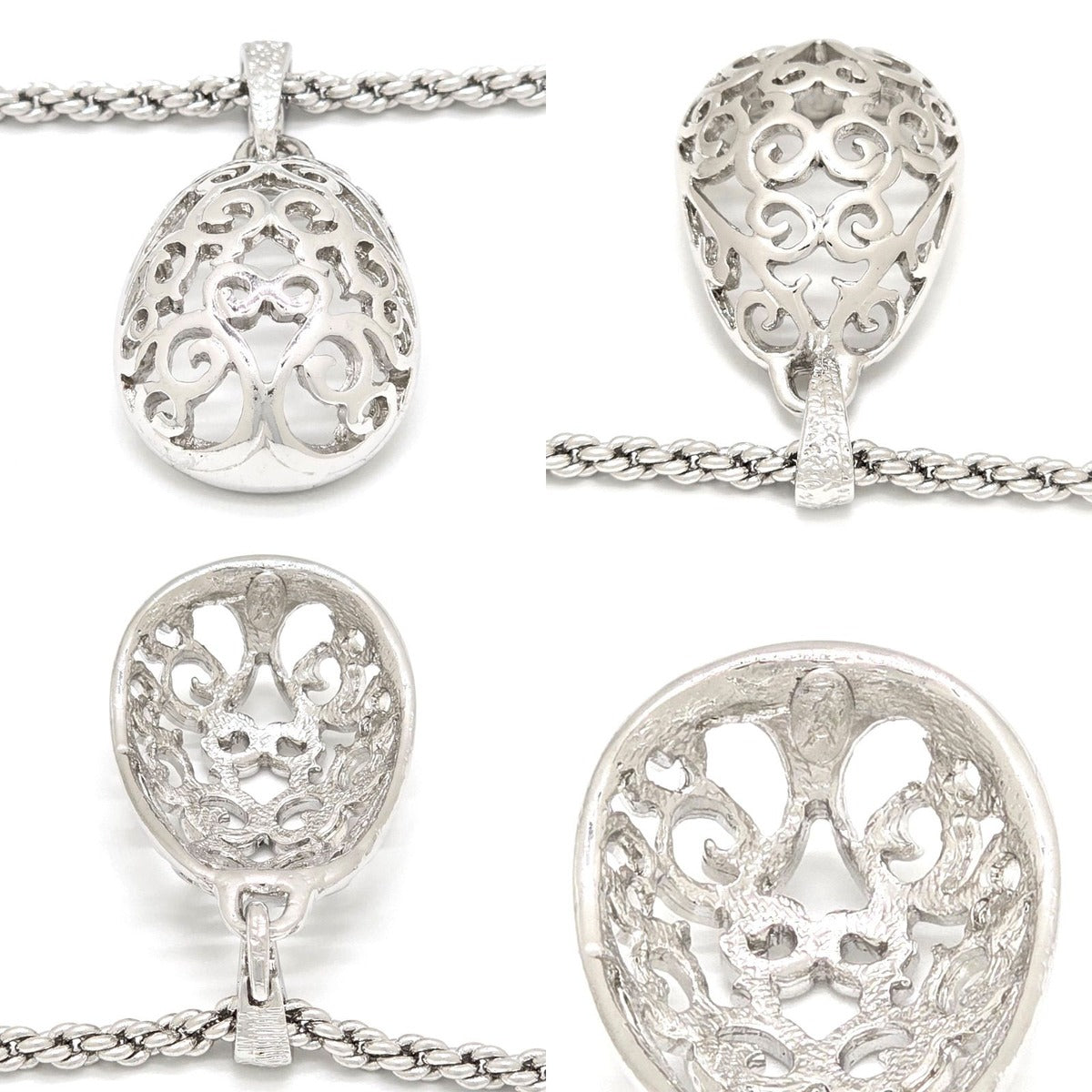 Saint Laurent Yves Egg Arabesque Pendant Necklace Silver — view 5