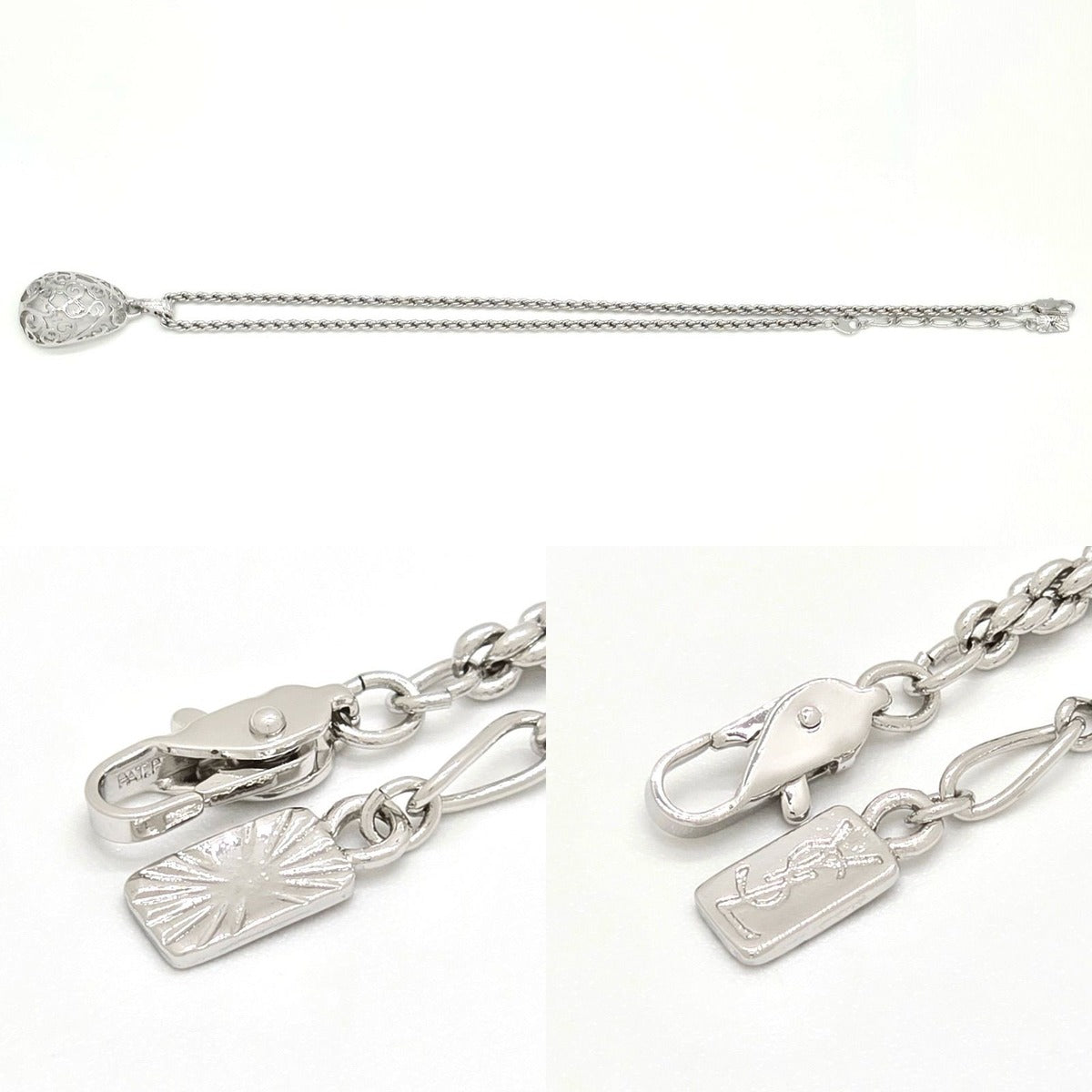 Saint Laurent Yves Egg Arabesque Pendant Necklace Silver — view 7