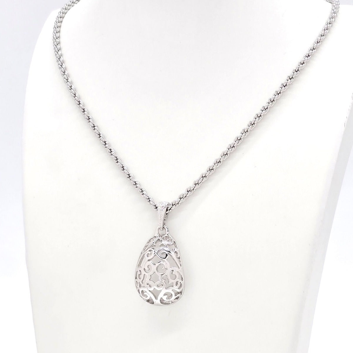 Saint Laurent Yves Egg Arabesque Pendant Necklace Silver — view 9