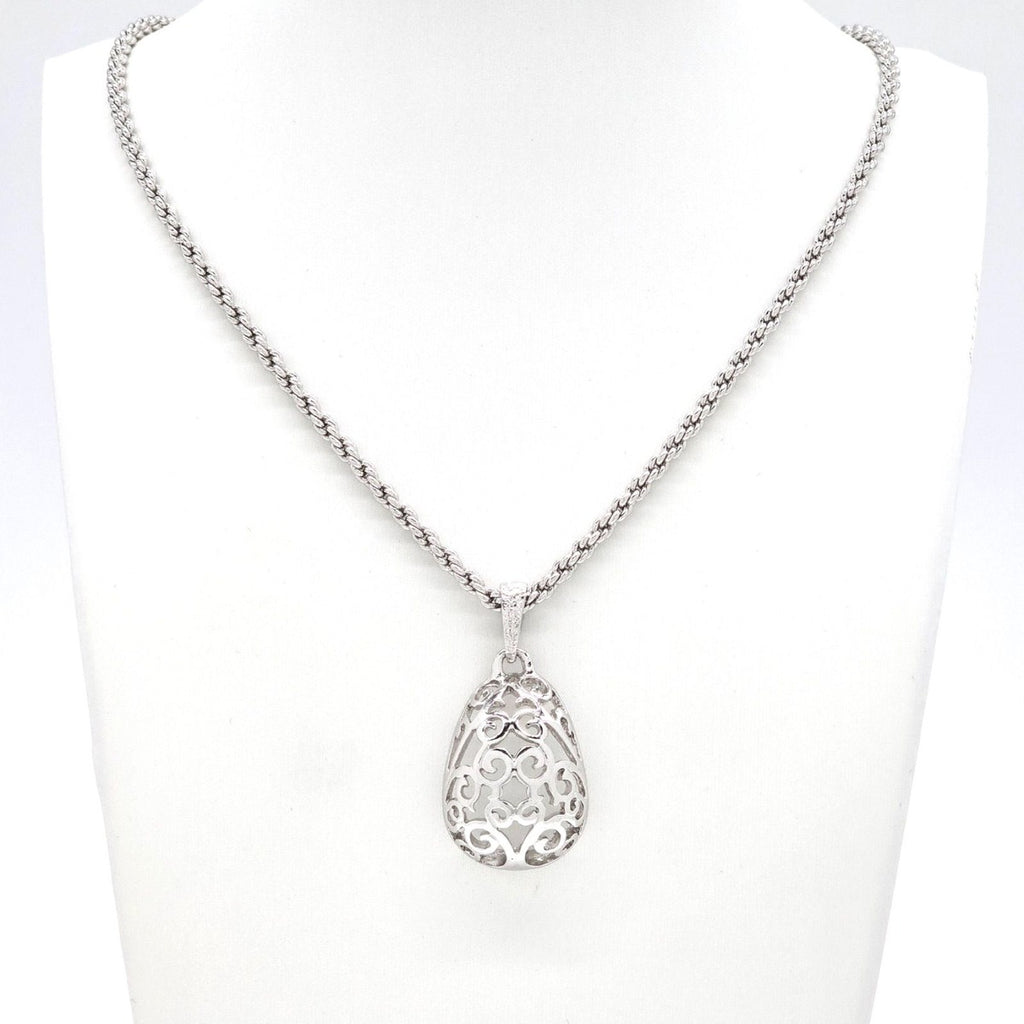 Saint Laurent Yves Egg Arabesque Pendant Necklace Silver