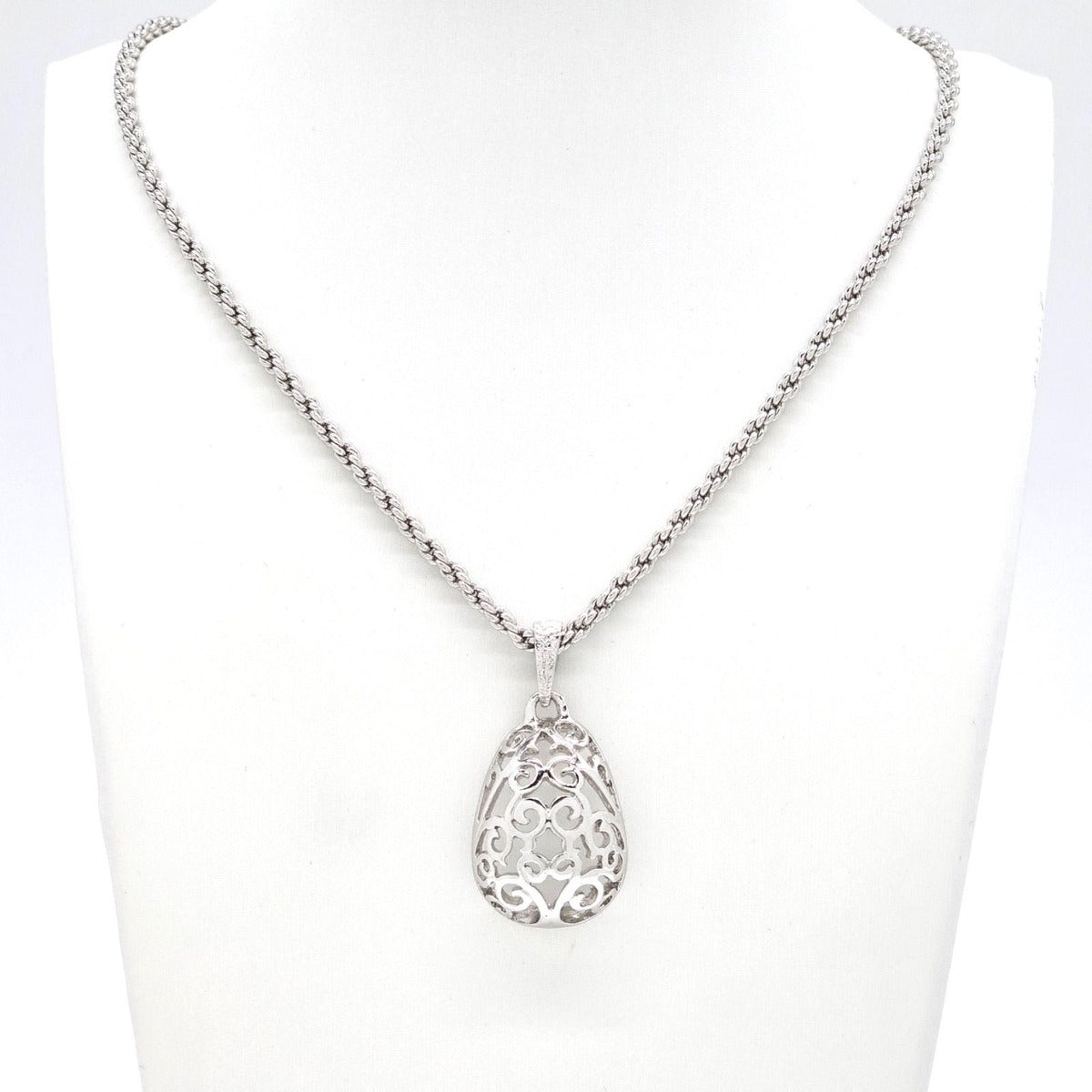 Saint Laurent Yves Egg Arabesque Pendant Necklace Silver