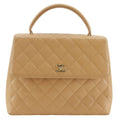 Chanel Top Handle Bag Quilted Caviar Leather Beige Handbag