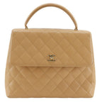 Chanel Top Handle Bag Quilted Caviar Leather Beige Handbag