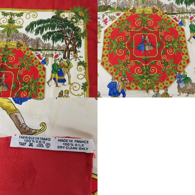 Hermes Scarf Carre 90 Joies D'hiver Winter Pleasures Silk Red Ivory Gold Large — view 9