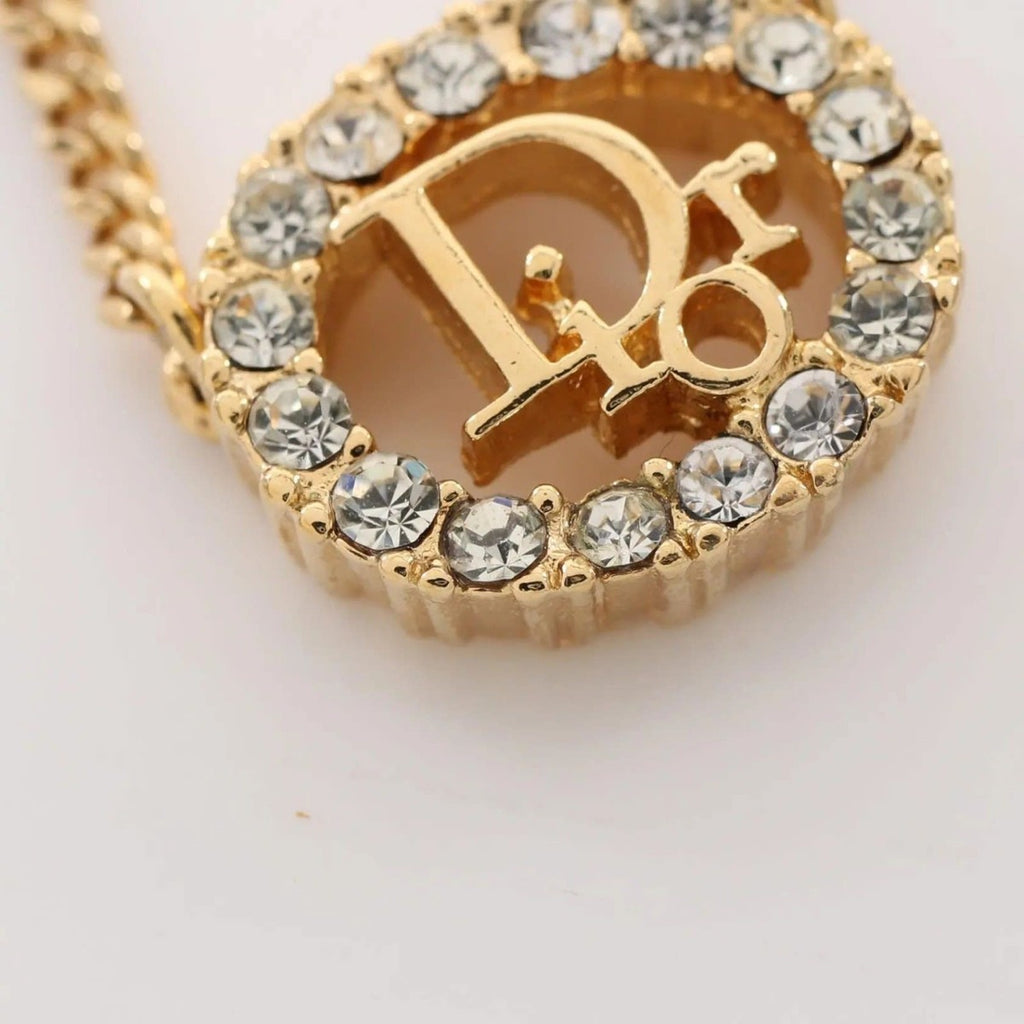 Christian Dior Vintage Rhinestone Crystal Round Necklace Gold Plated — view 3