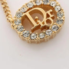Christian Dior Vintage Rhinestone Crystal Round Necklace Gold Plated — view 3