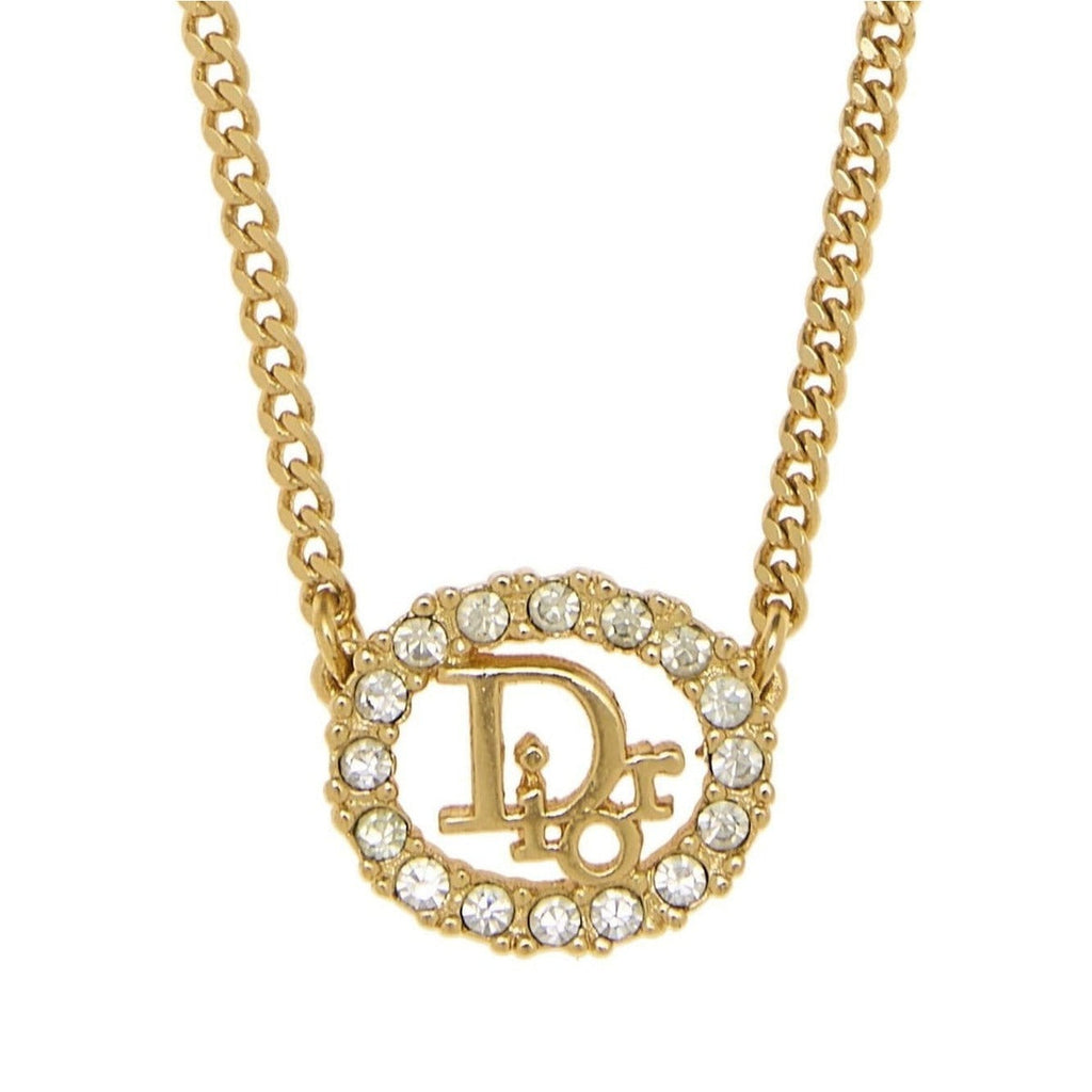 Christian Dior Vintage Rhinestone Crystal Round Necklace Gold Plated — view 7