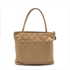 Chanel CC Logo Quilted Caviar Leather Tote Medallion Beige Silver — view 3